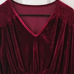 Cupshe Maroon Red Velvet Smock Waist Long Sleeve Top